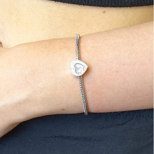 Solid 925 Silver Heart Charm with CZ stones