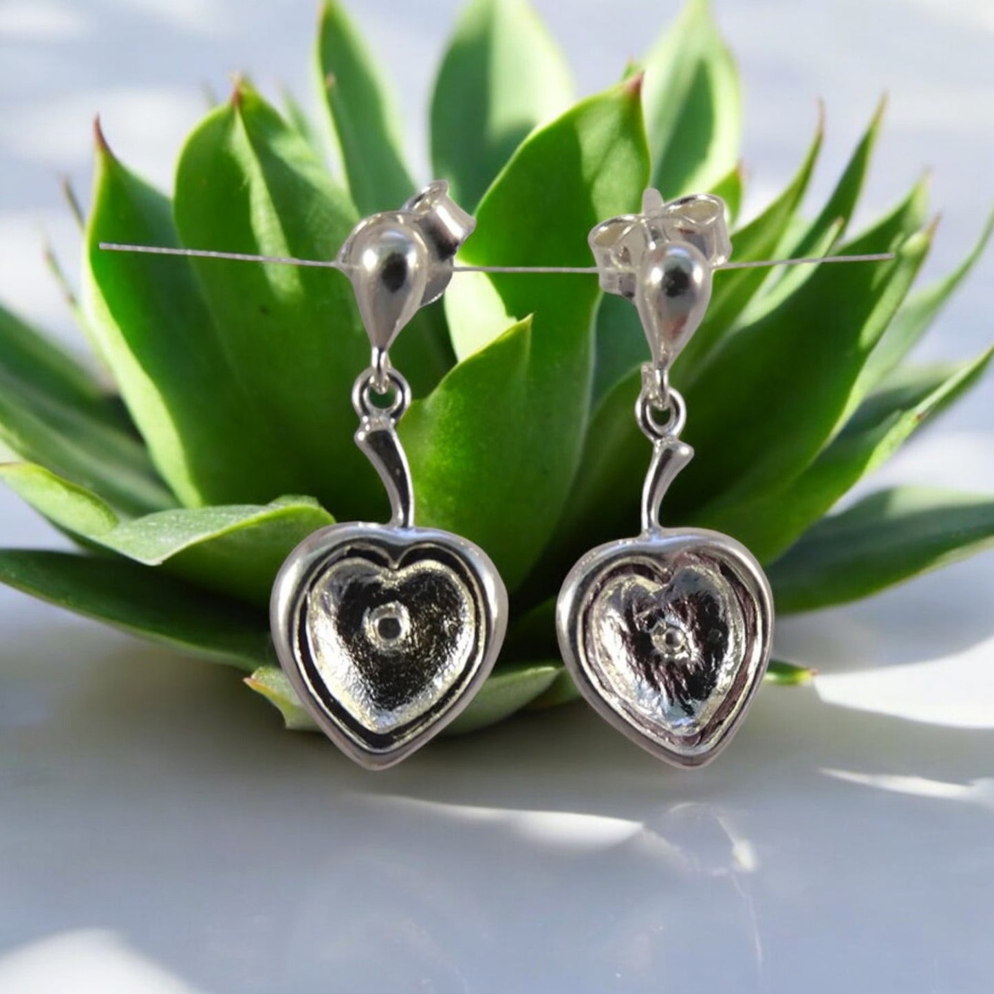 Solid Silver Heart Drop Earrings