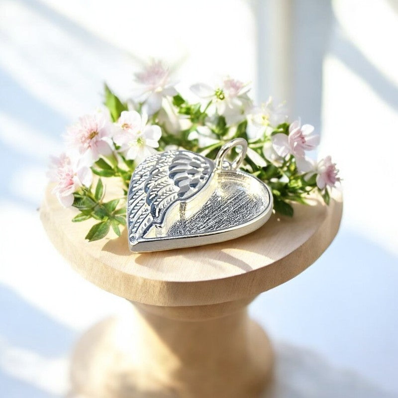 Winged Angel Heart Pendant Solid 925 Silver