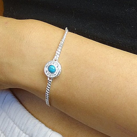 Solid Silver Bracelet with round CZ stone setting