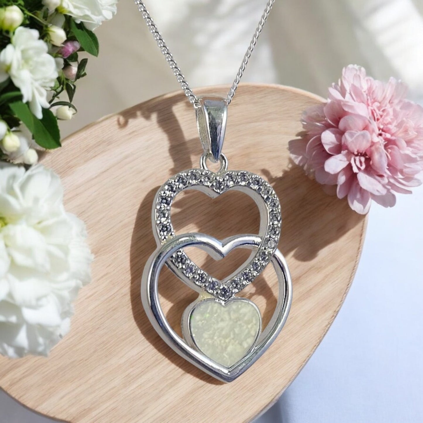Pretty Solid Silver Triple Heart Pendant with CZ Heart