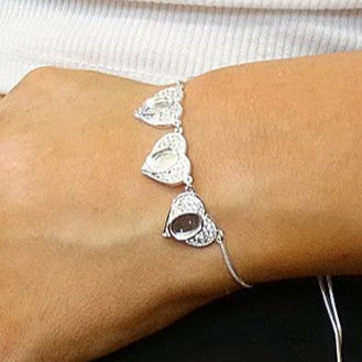 Solid 925 Silver Three Heart Bracelet