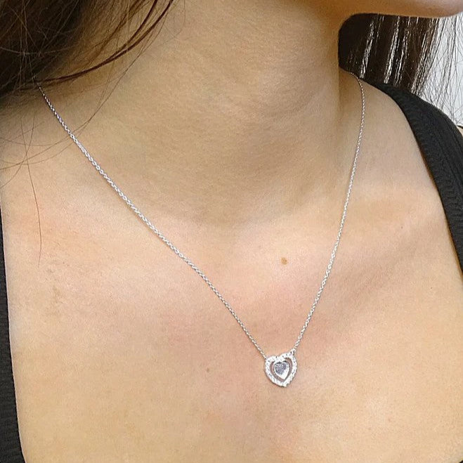 Solid Silver Double Heart Necklace With CZ