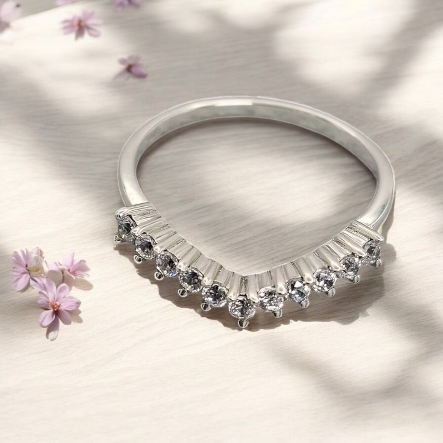 Beaded Edge Pear Duo CZ Ring Set 925 Silver