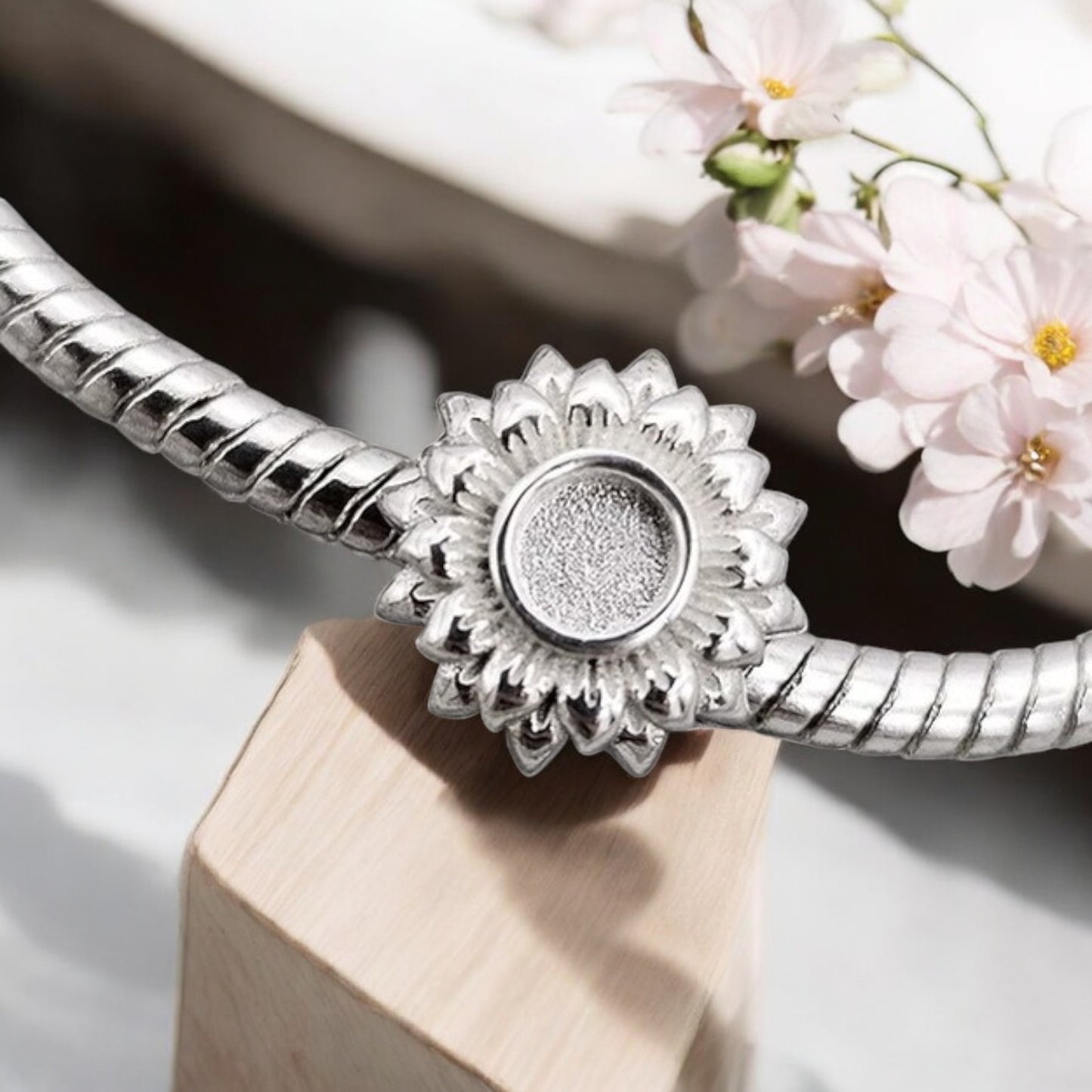 Solid 925 Silver Sunflower Charm Bead (Matching items available)