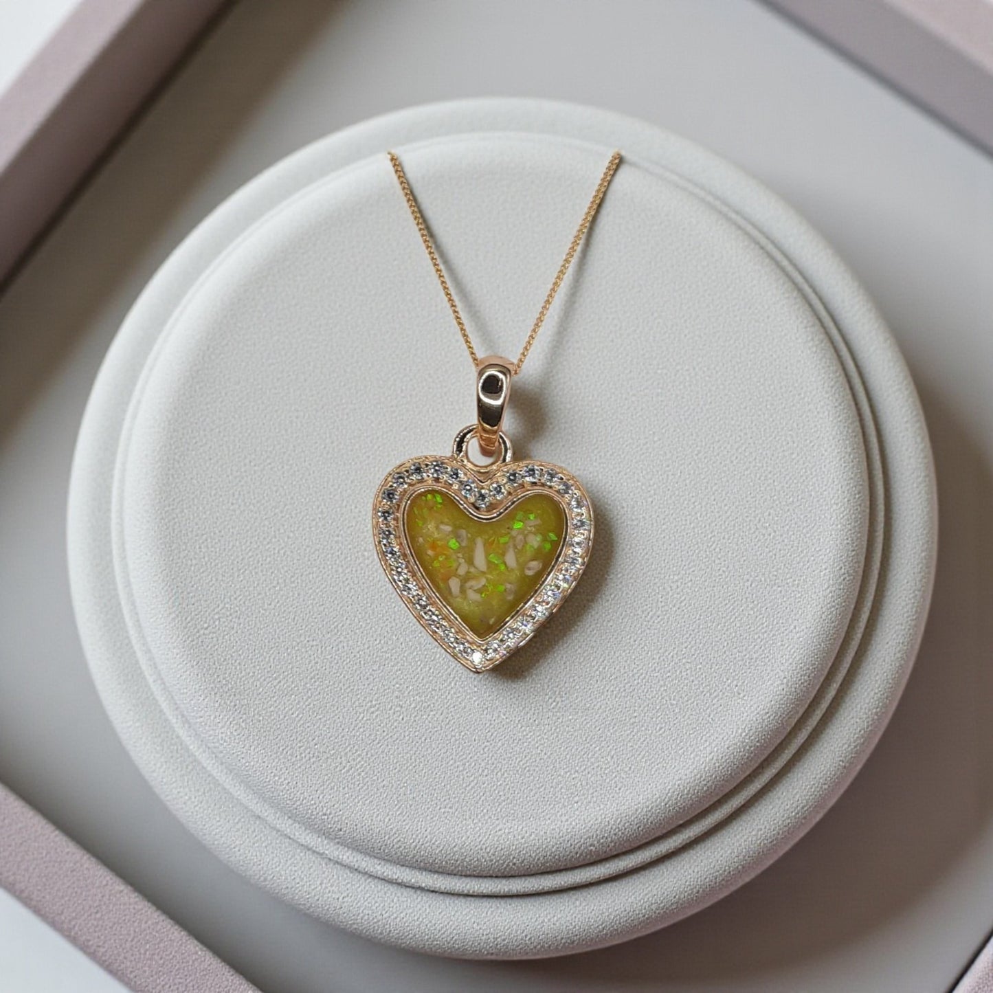 9ct Gold heart shaped pendant with crystal surround, handcrafted in Lancashire, UK