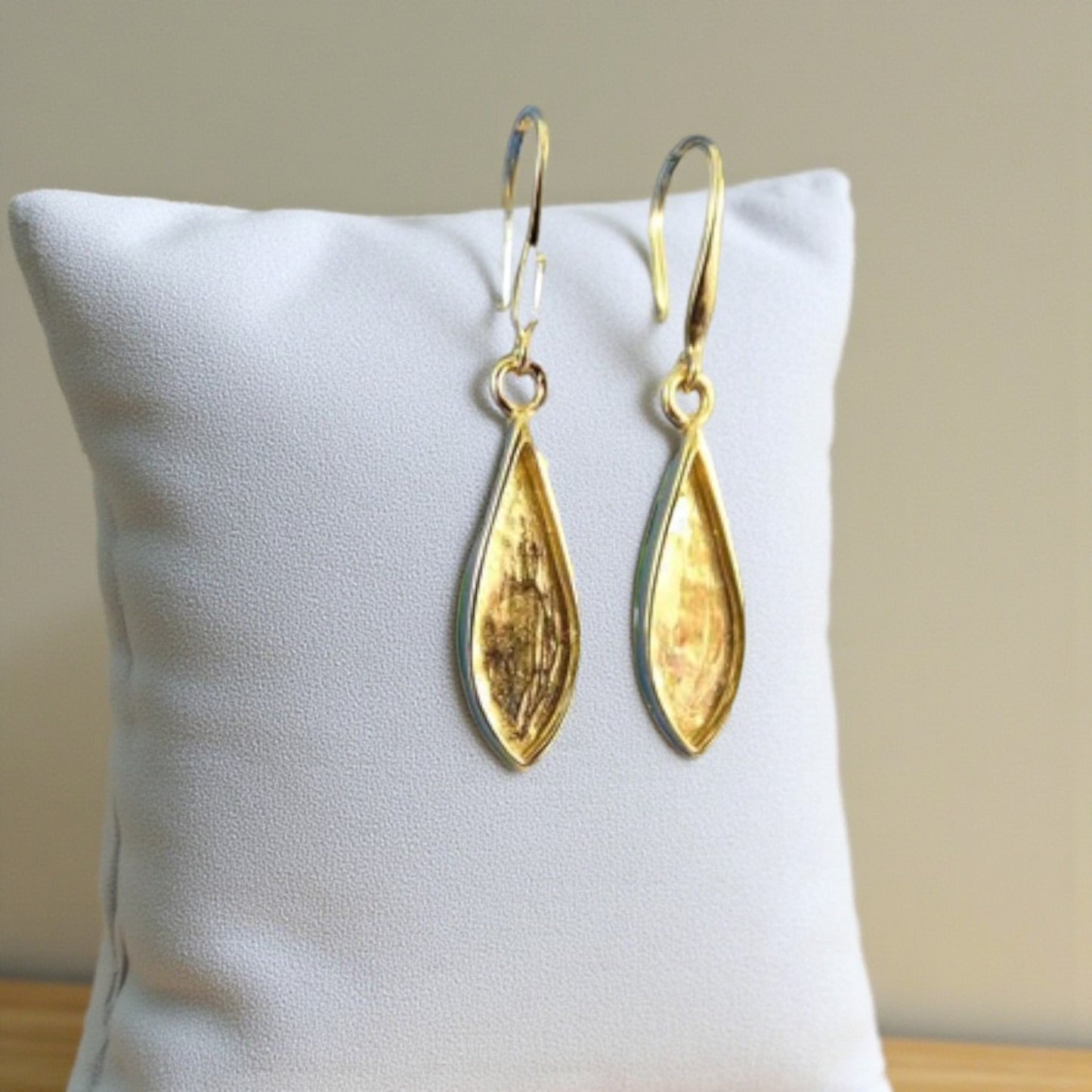 9ct gold teardrop ashes earrings, handcrafted in Lancashire, UK