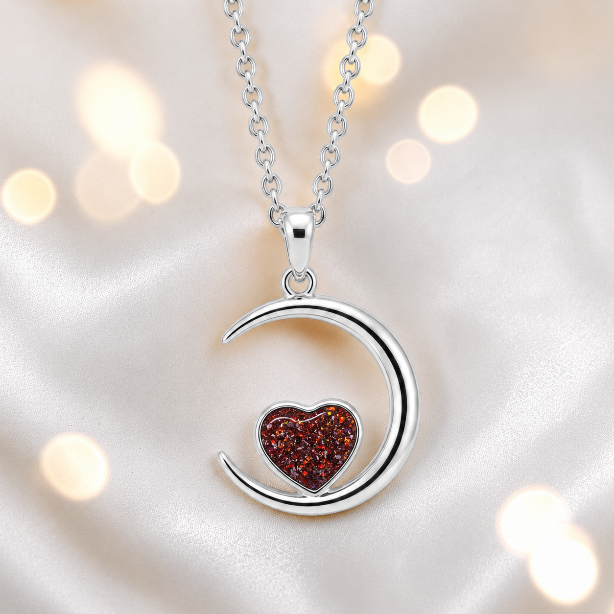 Aveline heart moon ashes pendant in copper mocha, handcrafted in Lancashire UK