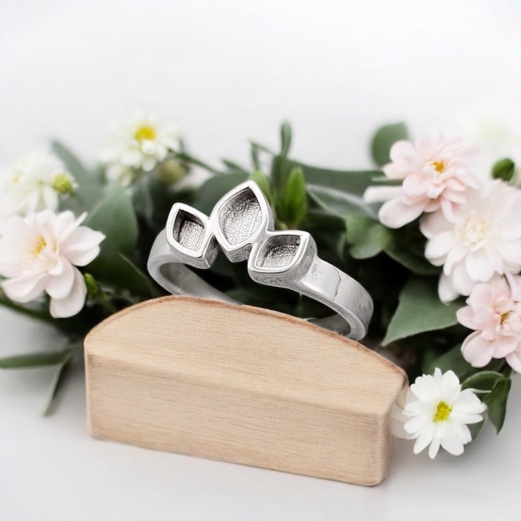 Triple Leaf solid silver ring