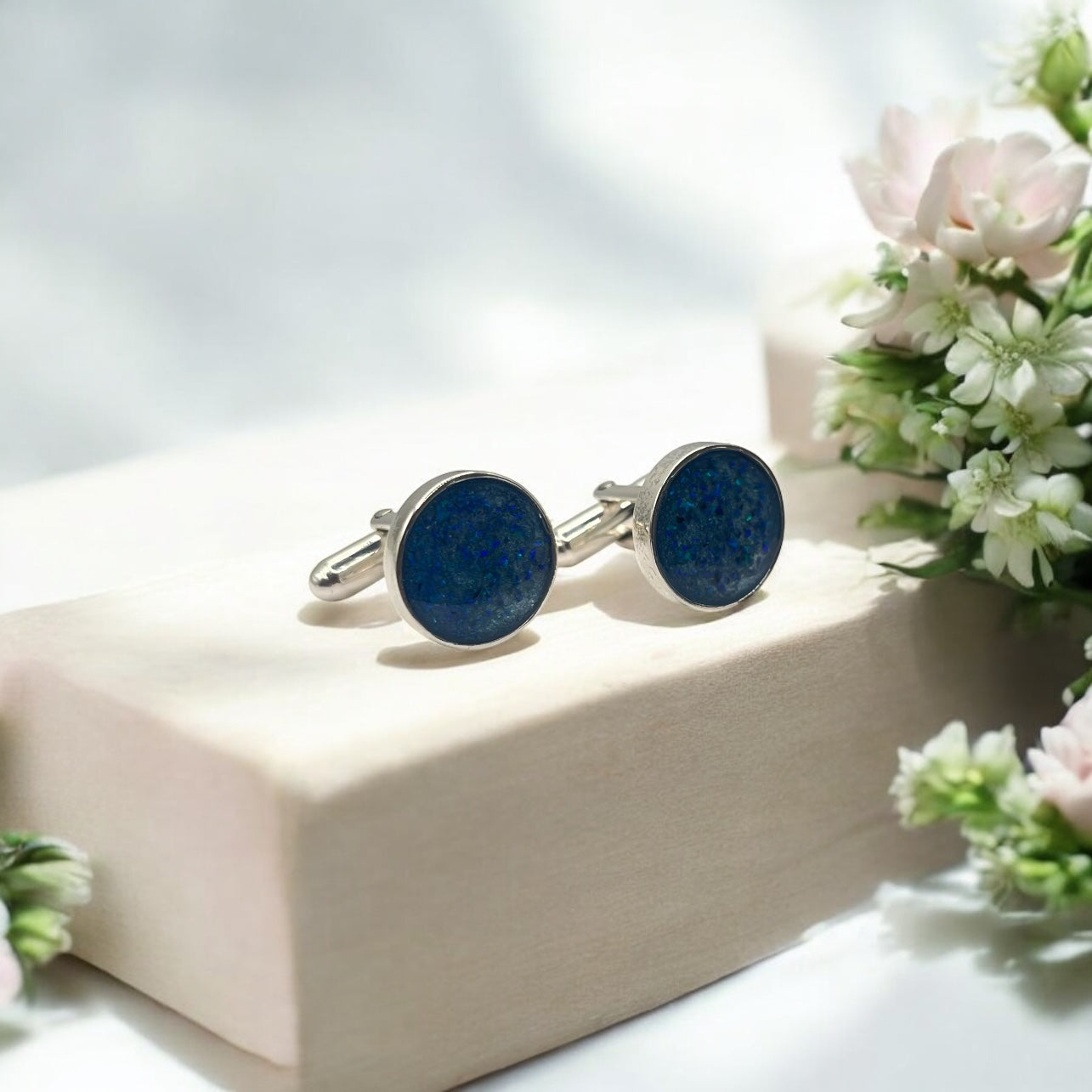 Stunning Round Solid 925 Silver Cufflinks 13.8mm
