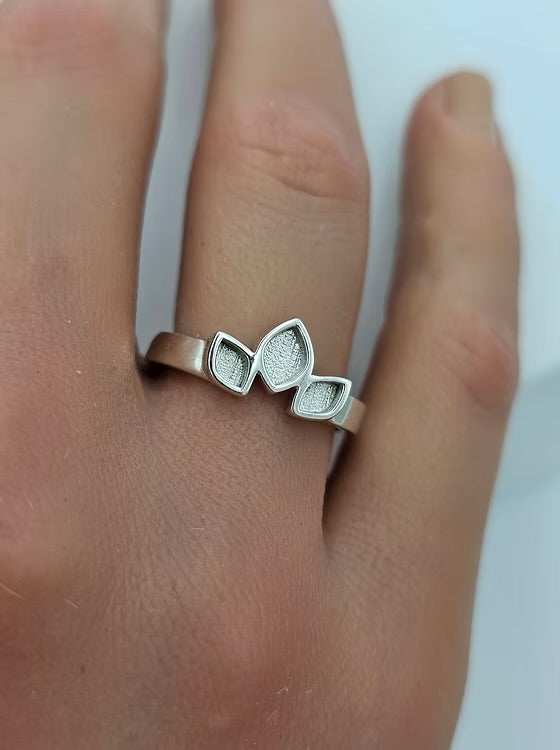 Triple Leaf solid silver ring