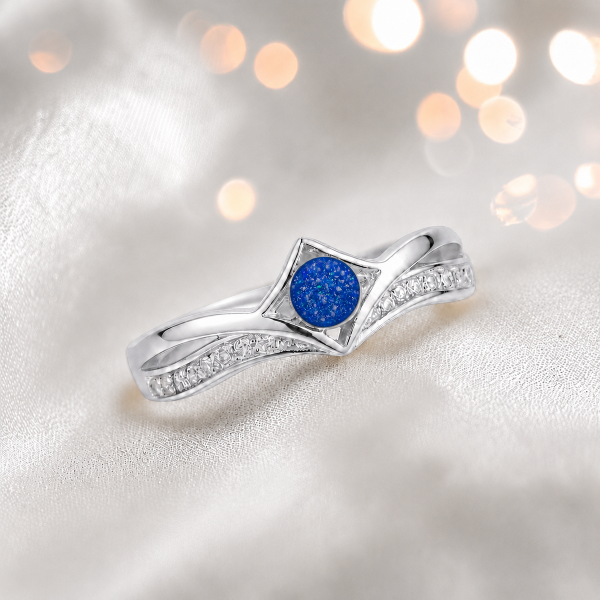 Keepsake Memorial Silver Forever Ashes Ring in Royal Blue - Handcrafted in the UK