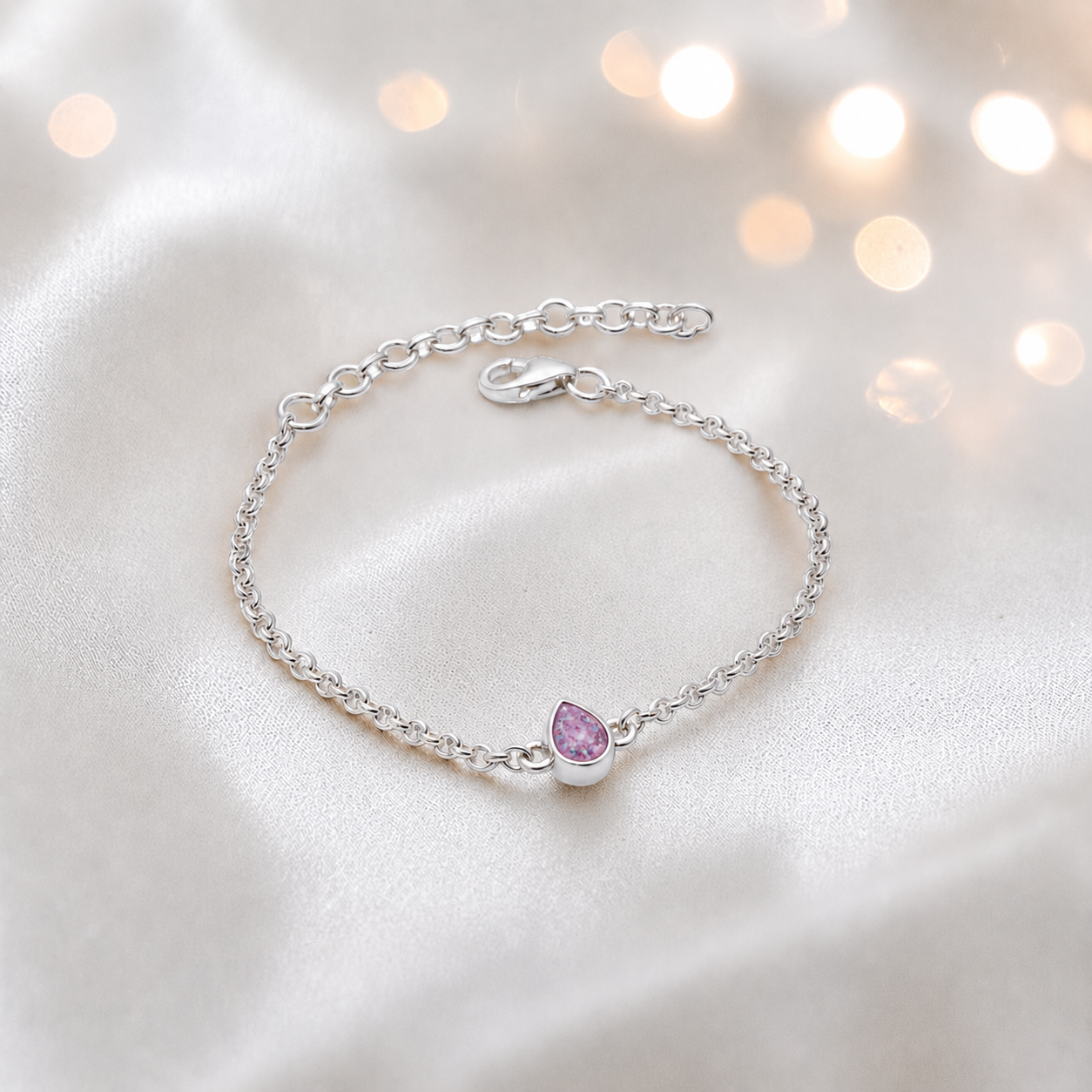 Haven memorial pear shaped belcher bracelet in rose pink, handcrafted in Lancashire UK - by Keepsake Memorial Jewellery