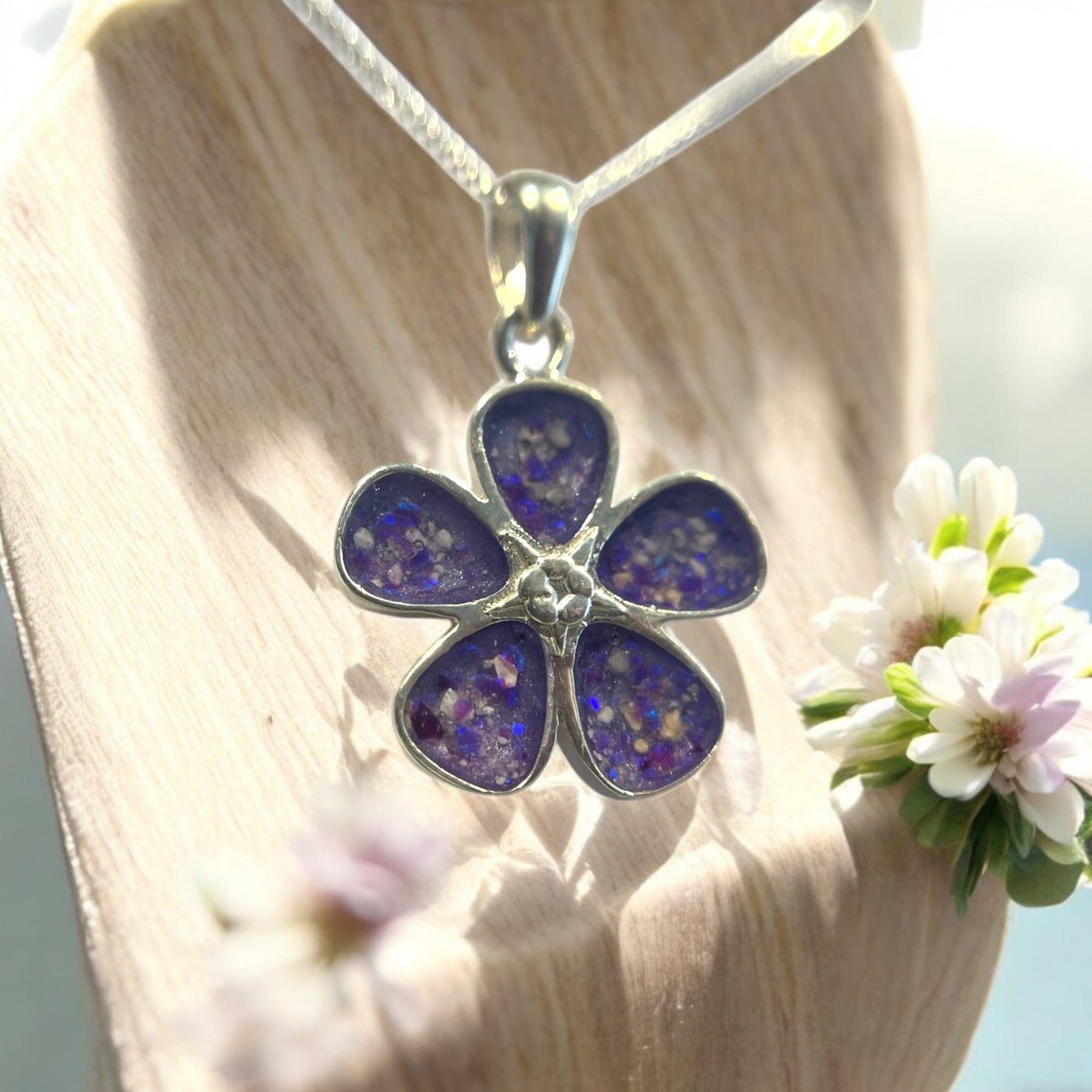 Pretty Solid Silver Forget Me Not Pendant