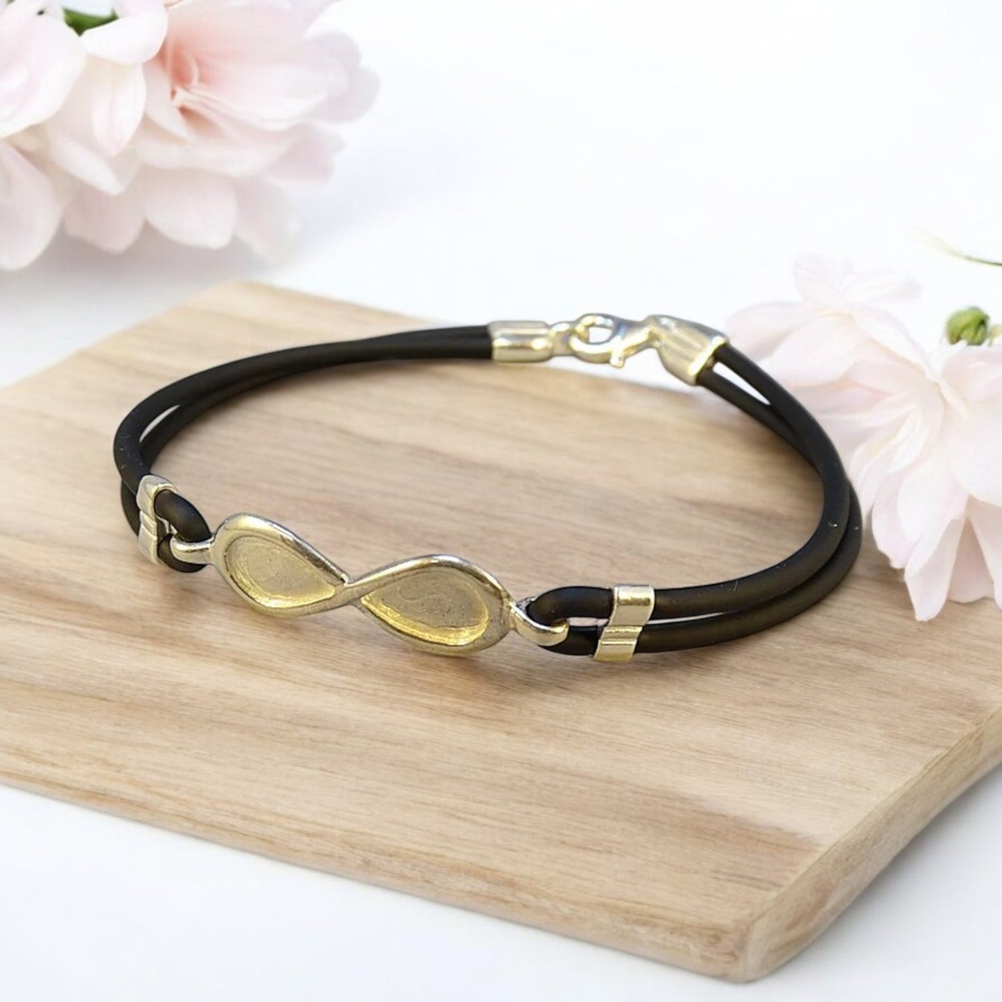 Solid Silver Infinity Bracelet with Faux Leather Strap