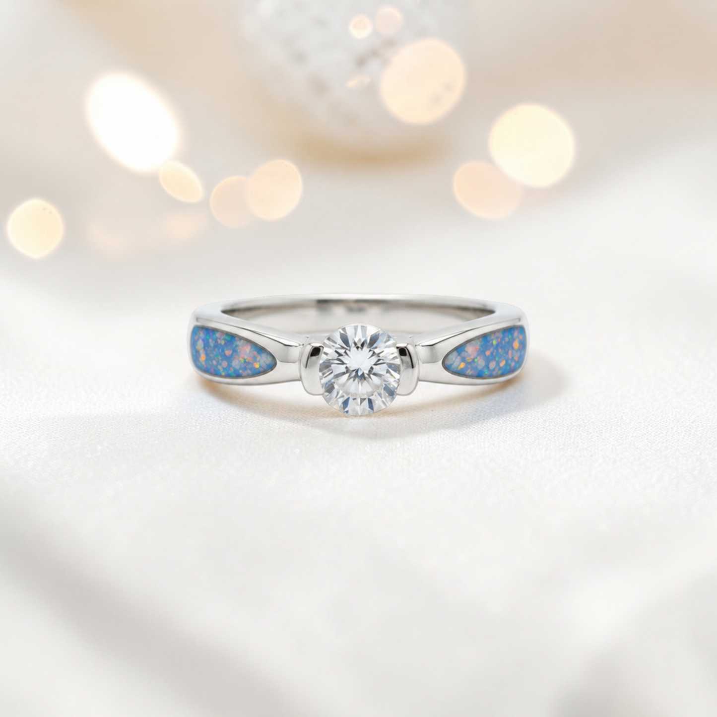 Keepsake Memorial Silver Lumina Ashes Ring in Baby Blue - Handcrafted in the UK