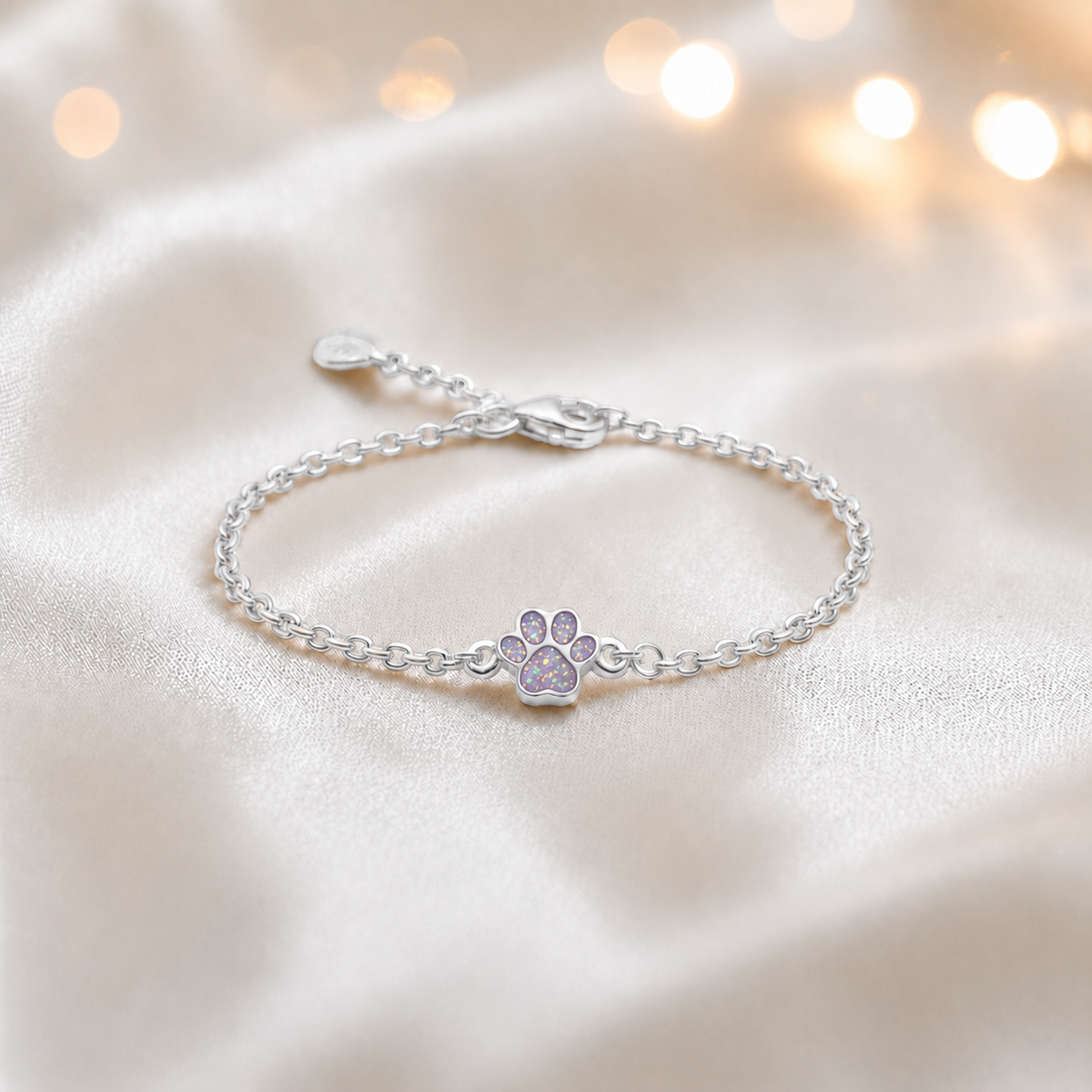 Molly paw ashes bracelet, in unicorn purple, handcrafted in Lancashire UK - by Keepsake Memorial Jewellery