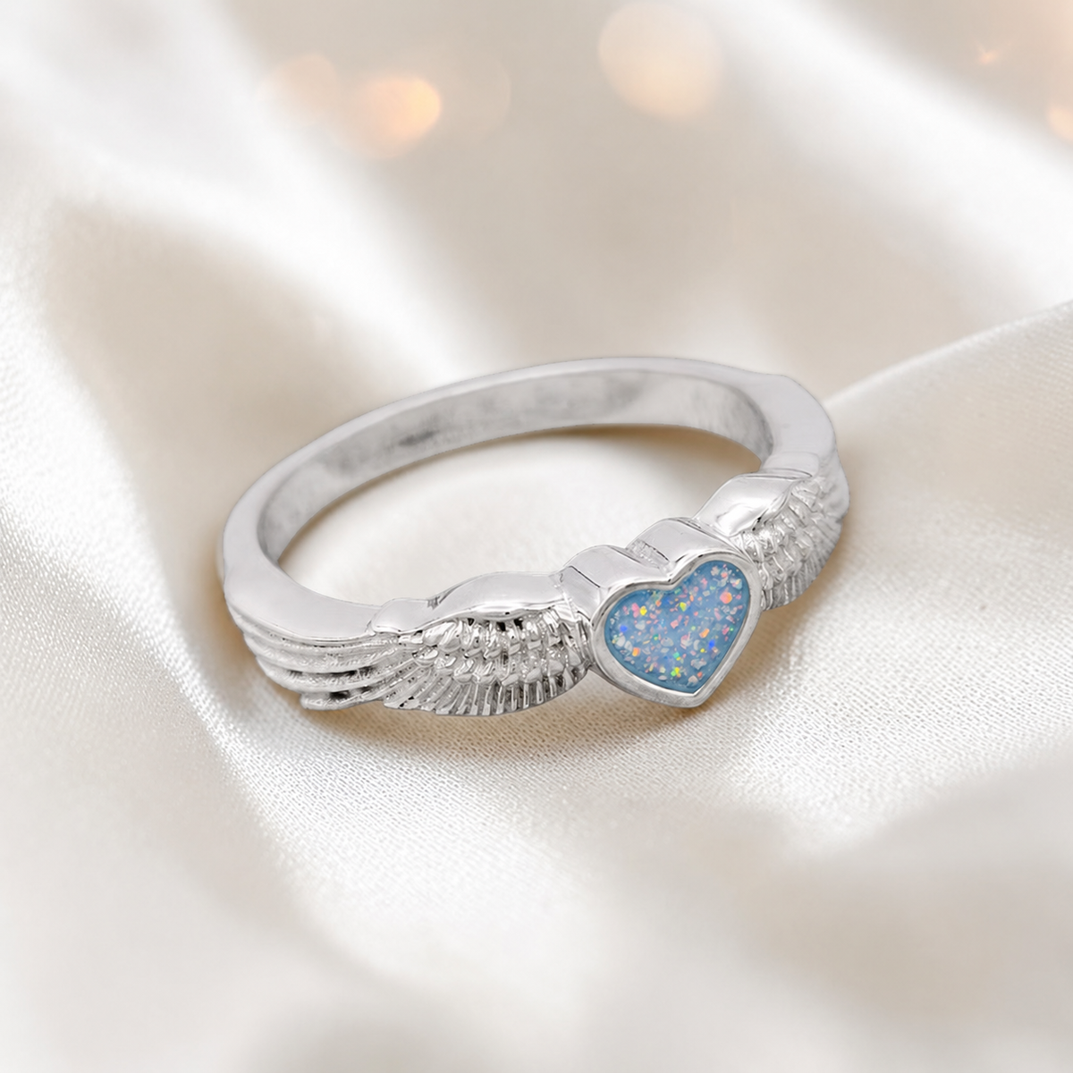 Keepsake Memorial Silver Raphaela Ashes Ring in Baby Blue - Handcrafted in the UK
