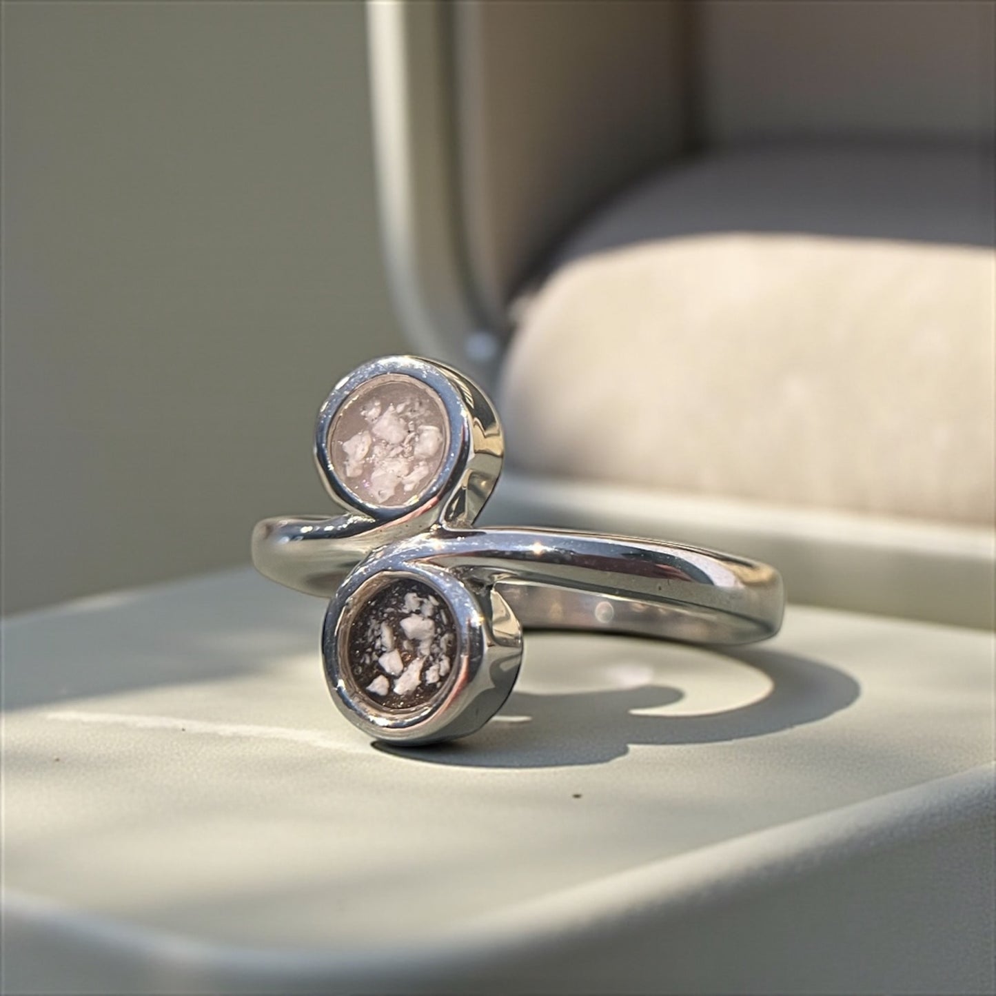 Silver duo swirl keepsake ring, handcrafted in Lancashire, UK