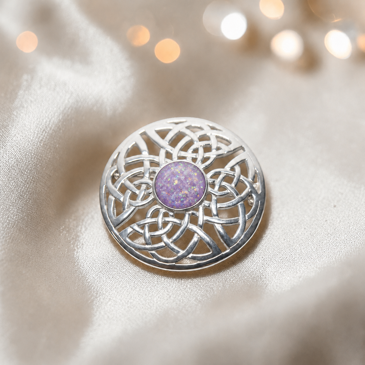 Skye brooch - sterling silver Celtic ashes memorial brooch in unicorn purple, handcrafted in Lancashire UK - by Keepsake Memorial Jewellery