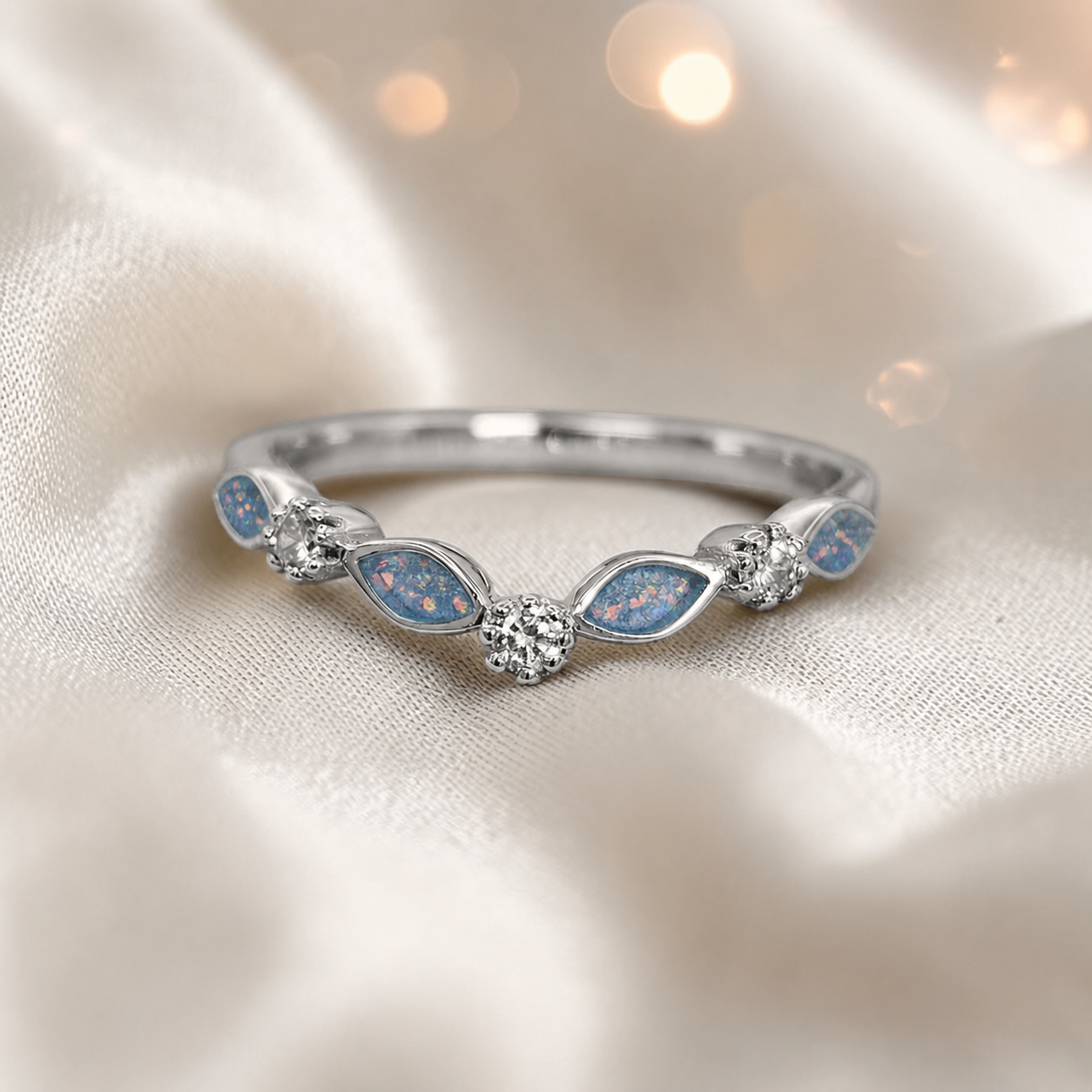 Keepsake Memorial Silver Zara Ashes Ring in Baby Blue - Handcrafted in the UK
