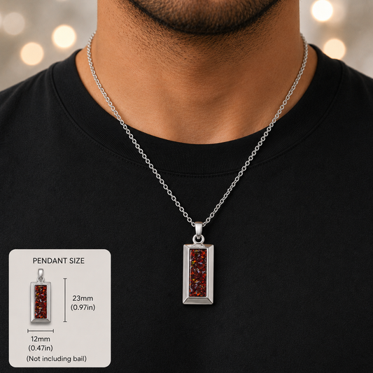 Copper mocha Bastion men's sterling silver 3D bar memorial pendant, handcrafted in Lancashire UK by Keepsake Memorial Jewellery