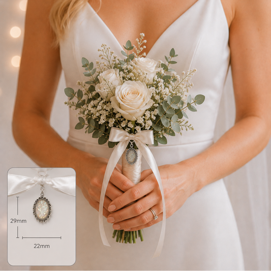 Forever With Me wedding memorial bouquet charm, handcrafted in Lancashire UK - by Keepsake Memorial Jewellery