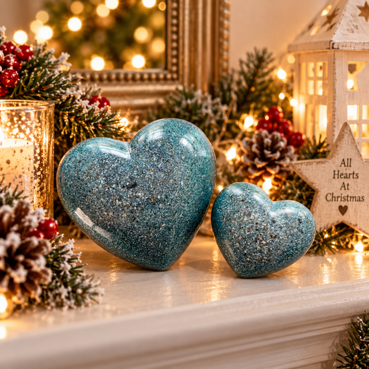 Keepsake memorial Resin and ashes pocket hearts in large and small, handcrafted in Lancashire