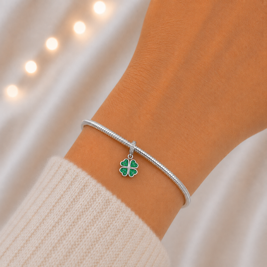 Fruit green sterling silver clover dangle ashes memorial charm, handcrafted in Lancashire by keepsake memorial