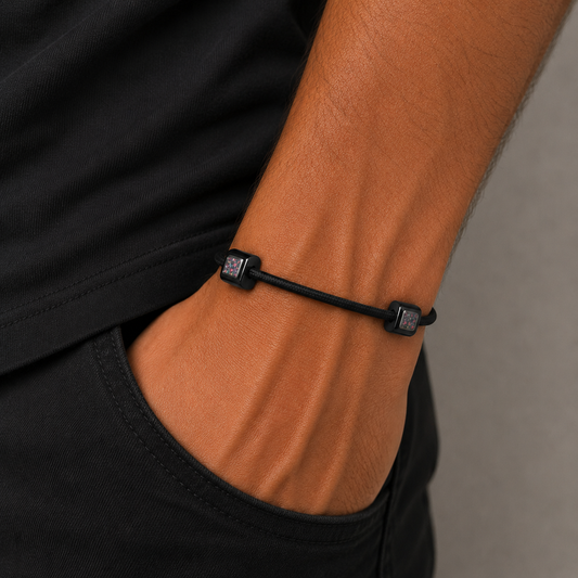 Atlas men's stainless steel and cord memorial bracelet , handcrafted in Lancashire UK by Keepsake Memorial Jewellery