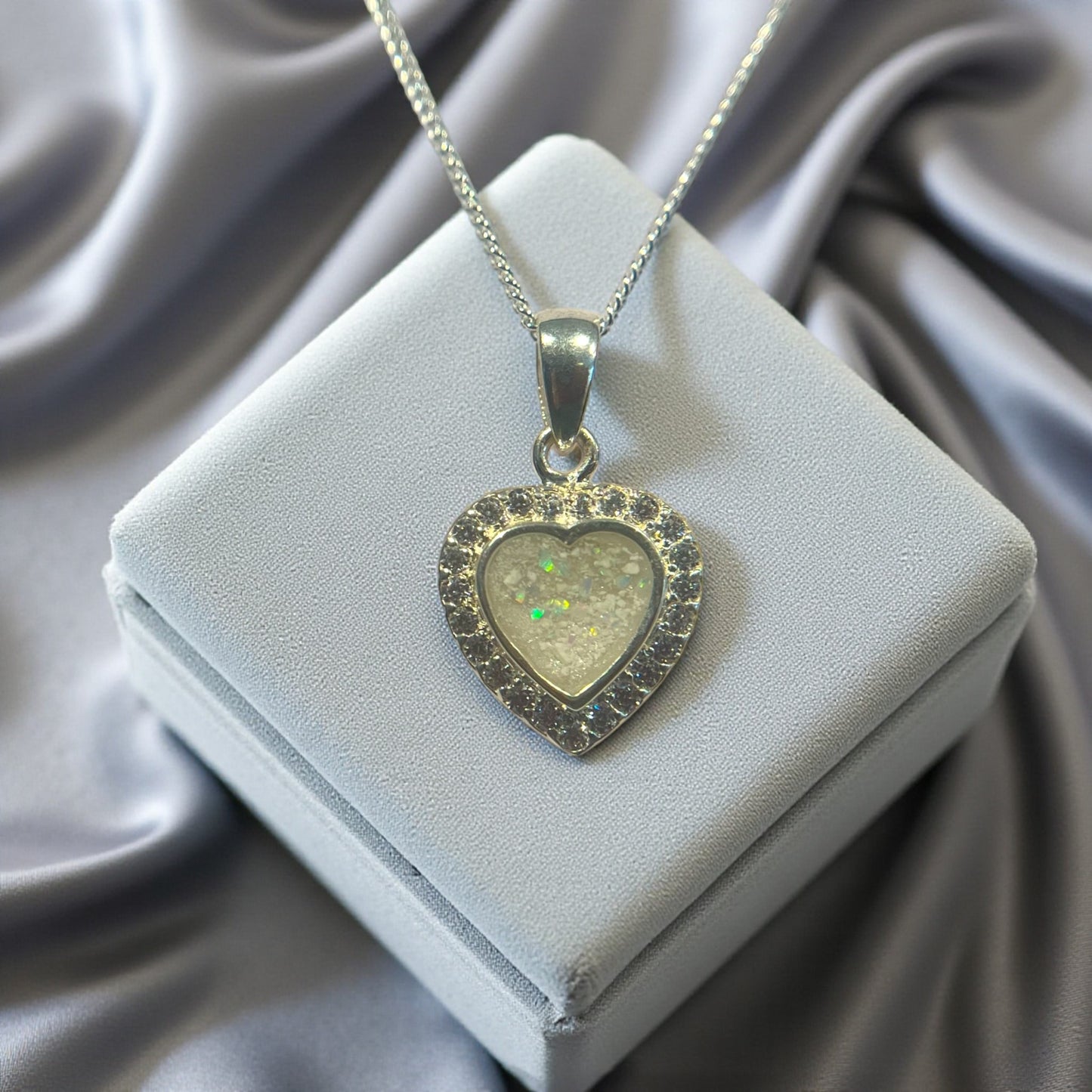 Silver ashes heart pendant, handcrafted in Lancashire, UK