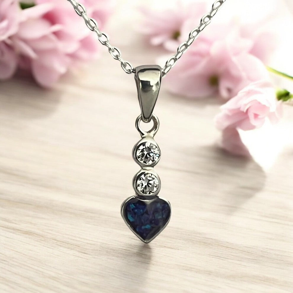 Small Silver Heart And Cz Drop Pendant