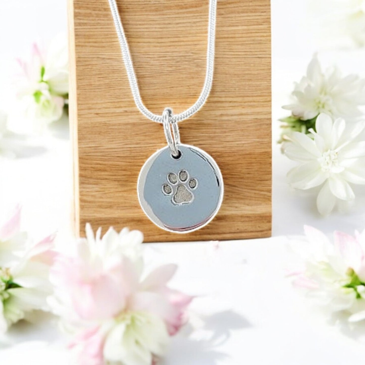 Round Paw Print Pendant Solid Disc 925 Silver
