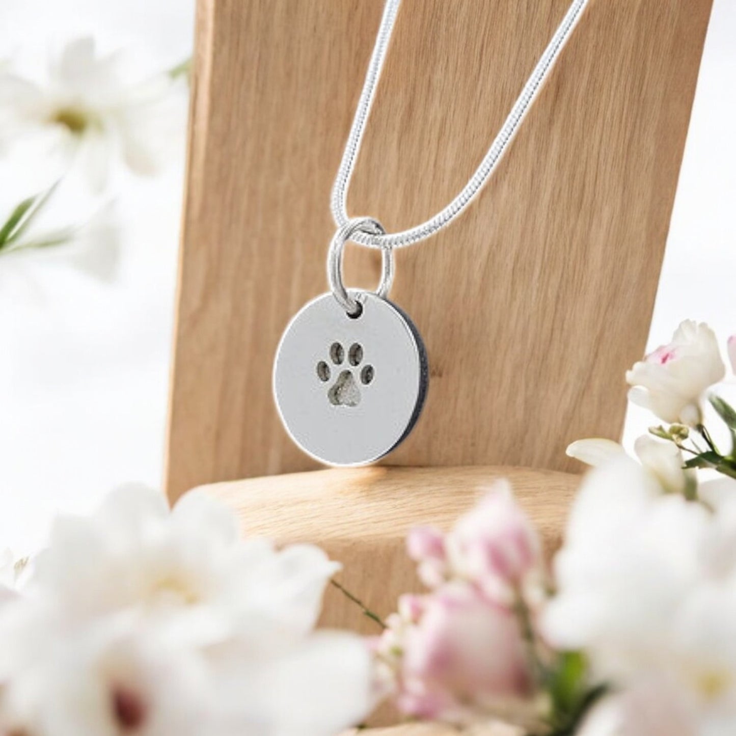 Round Paw Print Pendant Solid Disc 925 Silver