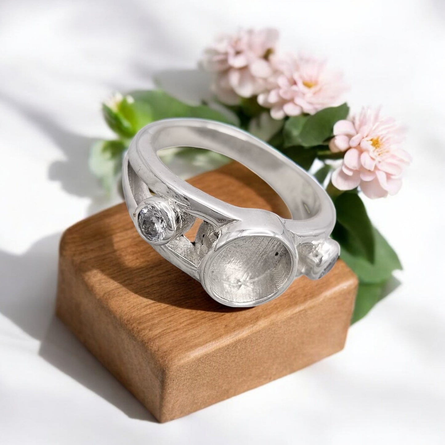 Double banded 925 Silver ring with two CZ Stones