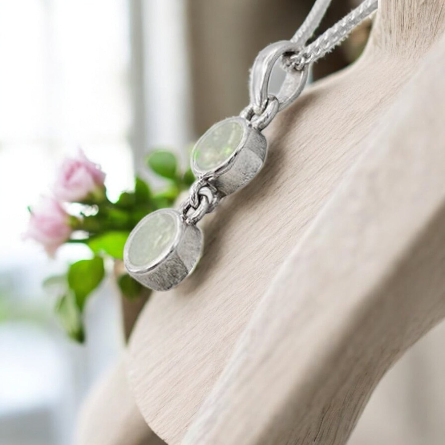 Double round Solid 925 Silver bezel pendant