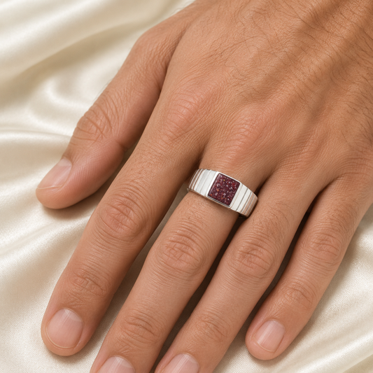 Echo men's sterling silver memorial ring, handcrafted in Lancashire UK by Keepsake Memorial Jewellery