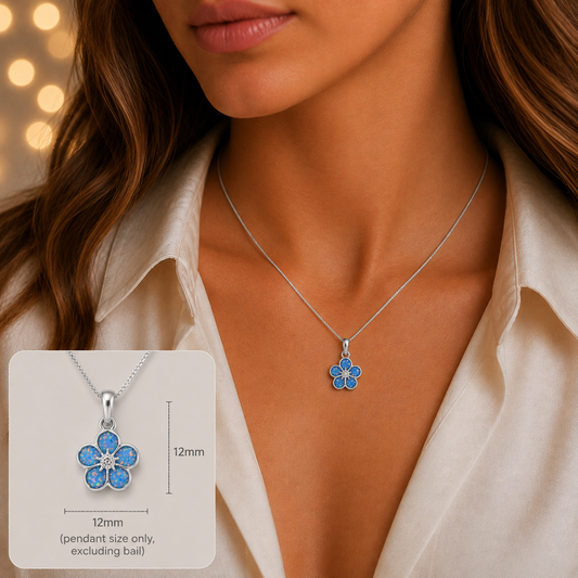 925 Sterling Silver Forget Me Not Memorial Pendant in baby blue - Keepsake Memorial Jewellery