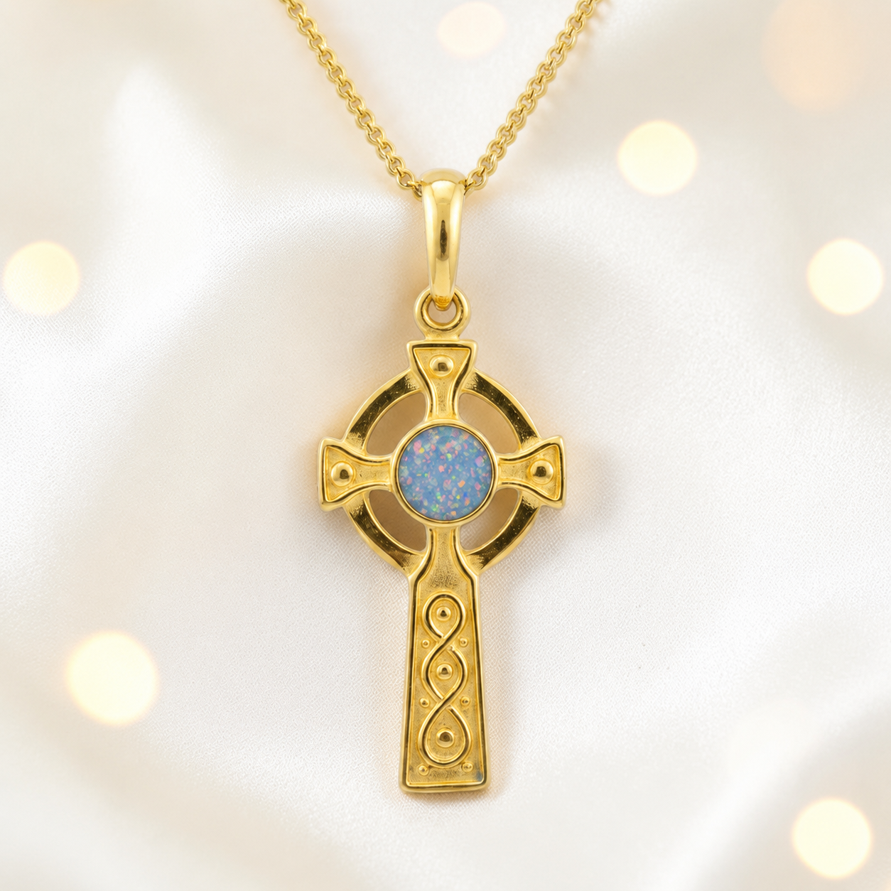 Baby Blue Claddagh Cross 9ct gold pendant, handcrafted in Lancashire UK – by Keepsake Memorial Jewellery