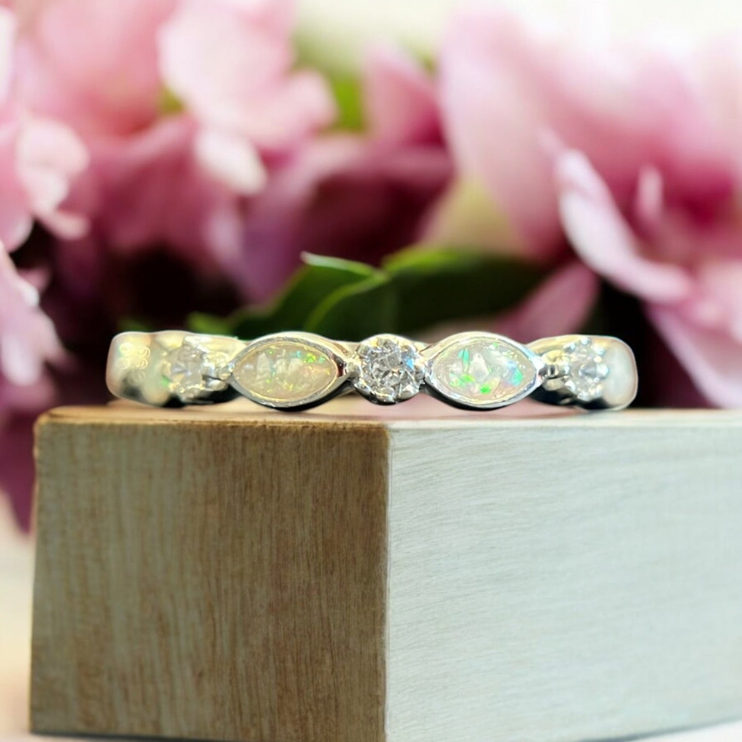 Silver Almond Eye half band ring with CZ Stones