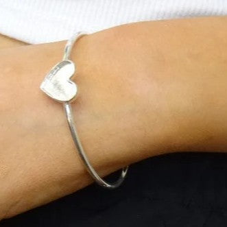 Solid Silver Bangle with Heart shaped setting