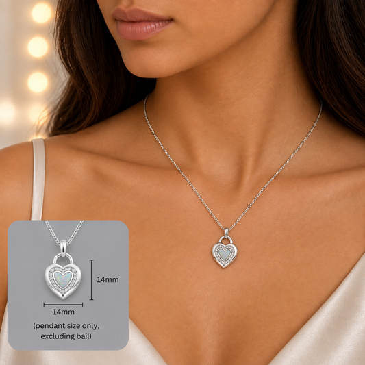 Keepsake memorial silver ashes heart padlock pendant, handcrafted in lancashire on model