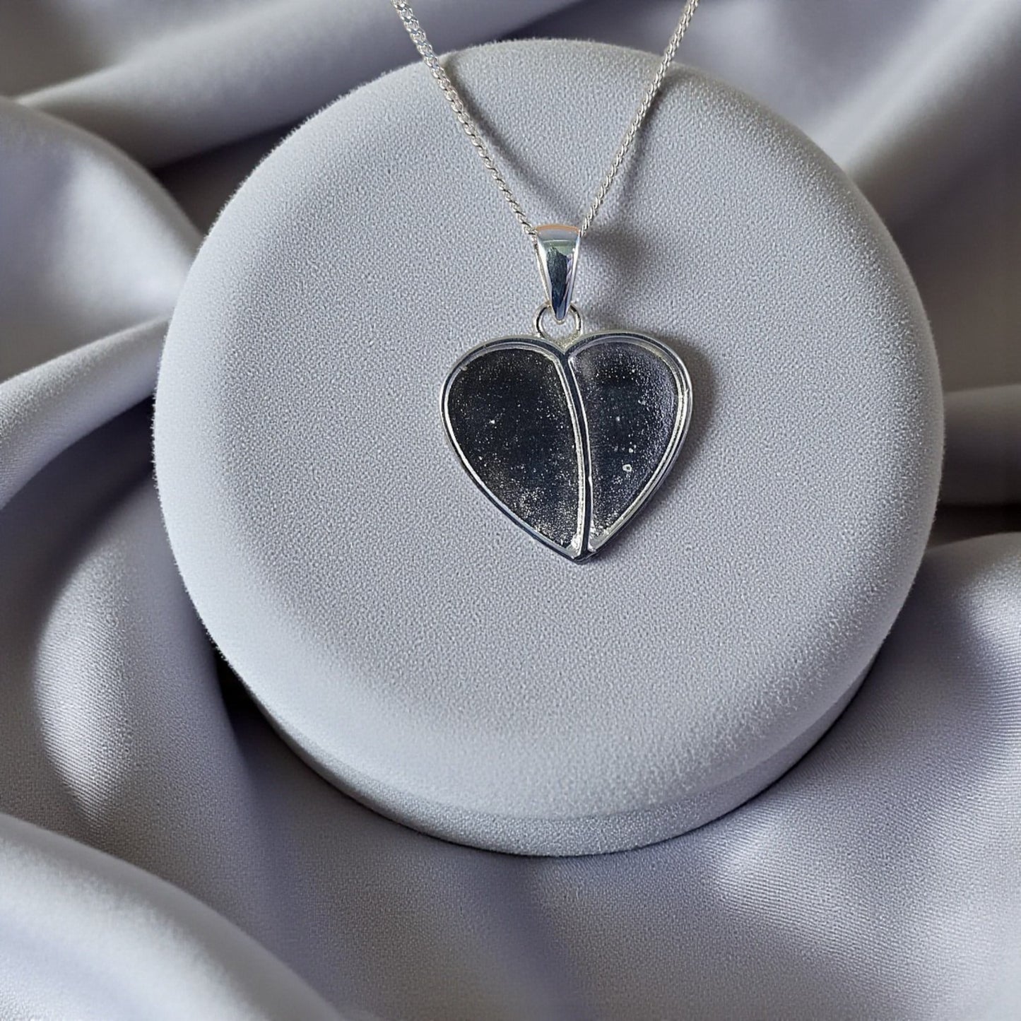 Silver Split heart memorial pendant, handcrafted in Lancashire, UK