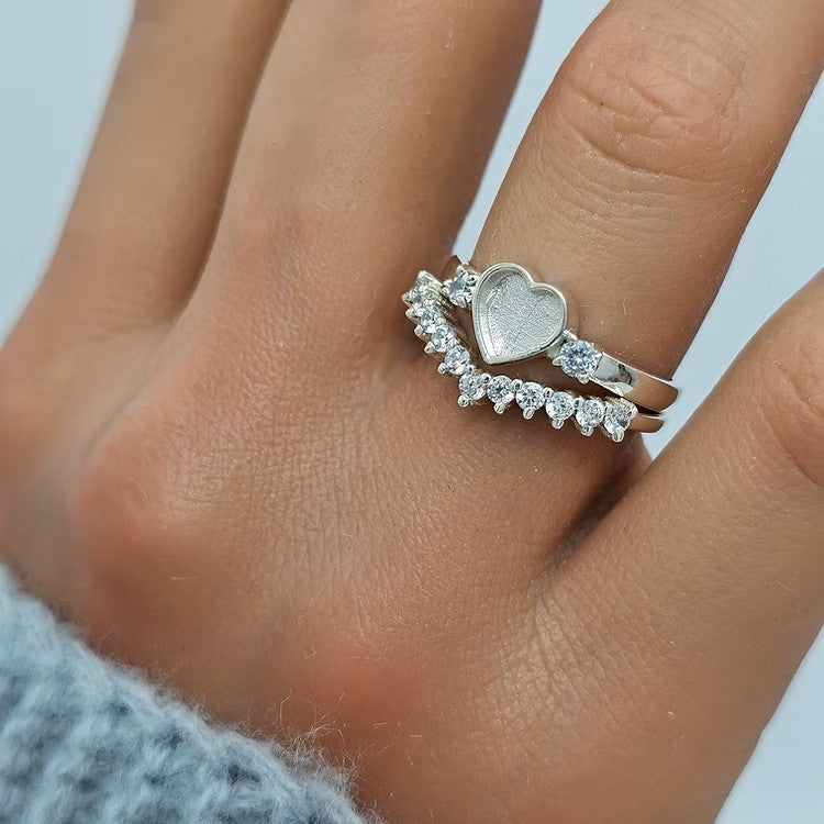 Solid Silver Heart ring with Double cz stones