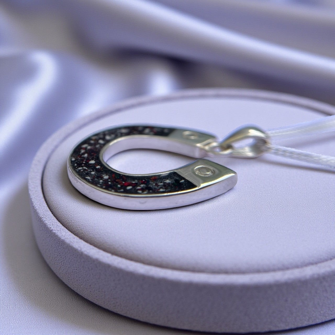 Silver Horseshoe hair/ashes pendant, handcrafted in Lancashire, UK