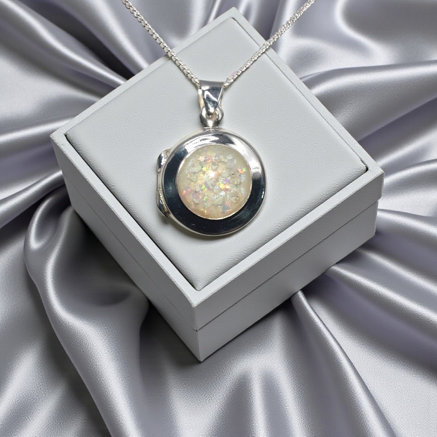 Silver round keepsake locket, handcrafted in Lancashire, UK
