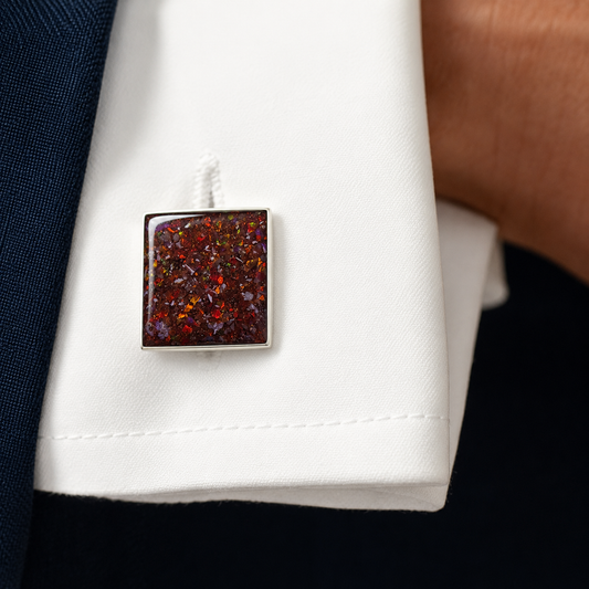 Nexus sterling silver square memorial ashes cufflinks, handcrafted in Lancashire UK