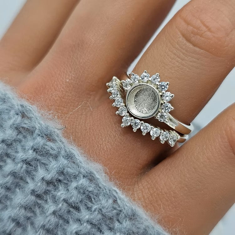Round Silver Ring with Half CZ Stones