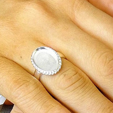 Solid 925 Silver Oval Rope Edge Ring