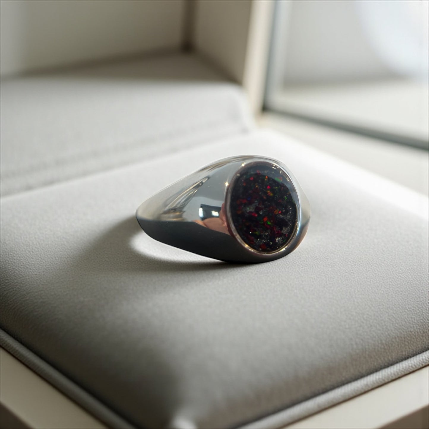 Silver men's keepsake signet ring, designed to hold ashes, Lancashire based.